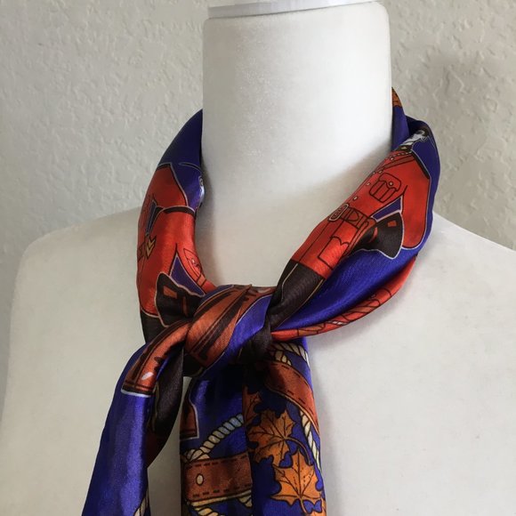 SKEMO Vintage Canadian Soldiers Print Square Scarf Purple Orange 26x27" - Picture 10 of 14